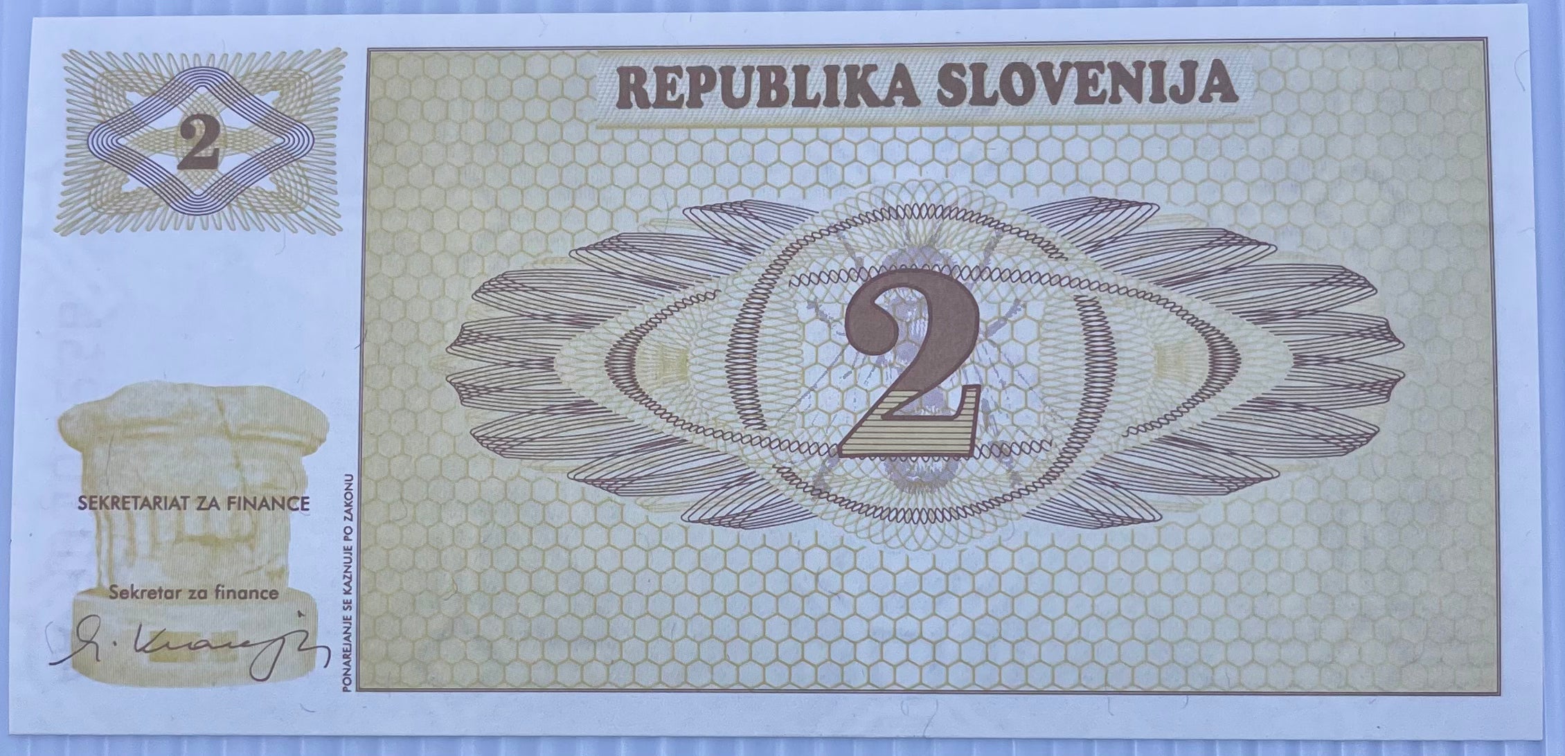 Slovenia 1990 2 Tolarja P-2s UNC Specimen World Banknote Currency